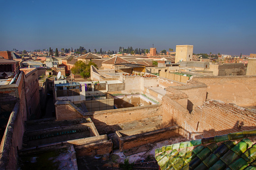 View on Red city  Marrakech  Aerial view  from roof  of  building