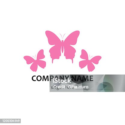 istock Three pink butterflies. Vector illustration, logo, emblem. eps10 1205104149