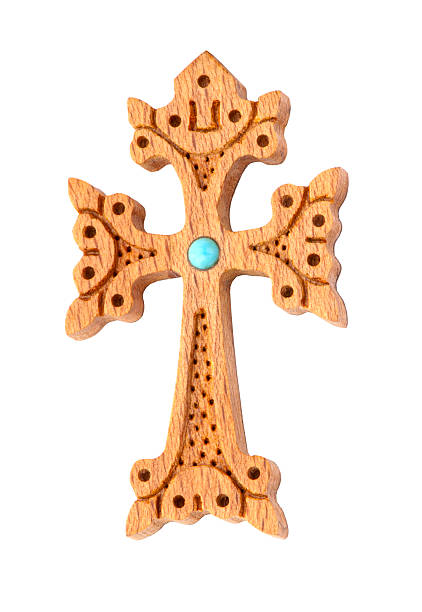 istock carved wooden cross decorated with turquoise bead 120510705