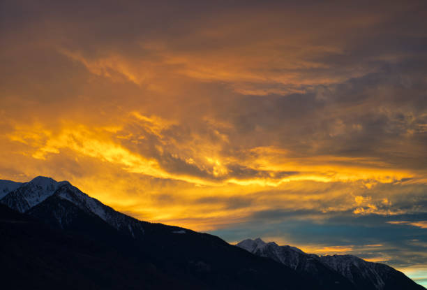 Painted sunset on the Alps