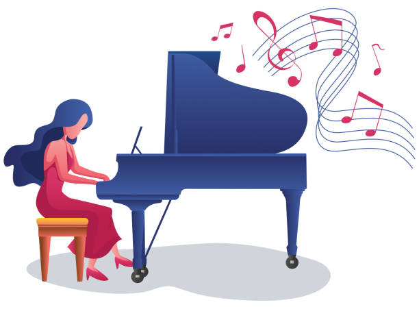 piano girl auf weiß - piano keyboard instrument one person piano key stock-grafiken, -clipart, -cartoons und -symbole