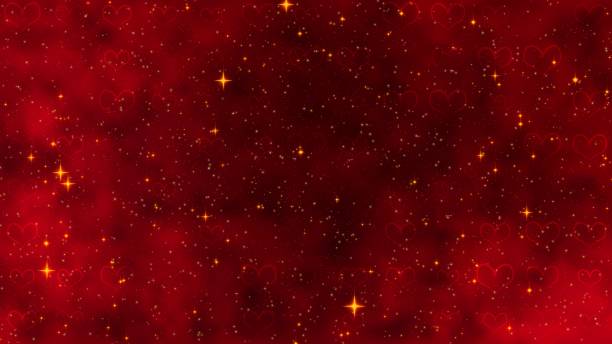 istock Red pattern with golden confetti, stars and red hearts. For St. Valentines Day, Wedding invitation e-card. 3D rendering 3D illustration 1205111920