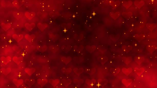 istock Red pattern with golden confetti, stars and red hearts. For St. Valentines Day, Wedding invitation e-card. 3D rendering 3D illustration 1205111932