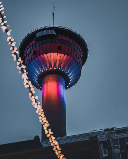 istock Canada travel destination Calgary tower at night with beautiful colors 1205113028