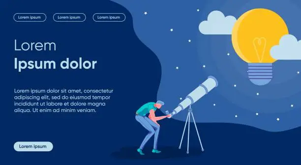 Vector illustration of Idea Research Flat Landing Page Vector Template