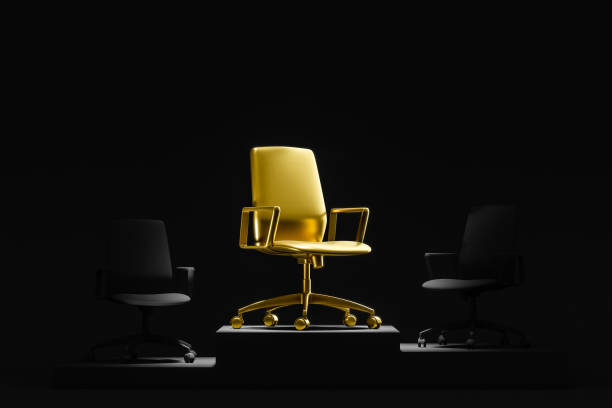 istock Gold office chair on award podium, success 1205113515