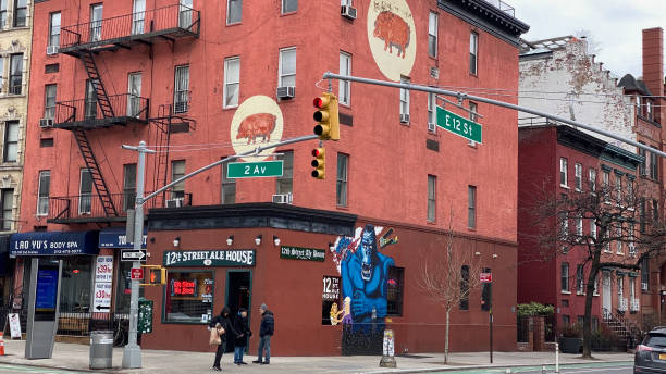 NEW YORK, USA - April 6, 2014:   Art depicting the Spirit of 45 is seen along New York's High Line Park.  