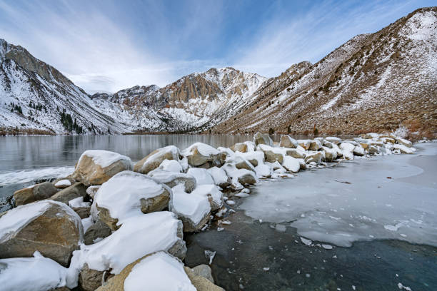 Reflections of mountains and forest in the lake's mirror