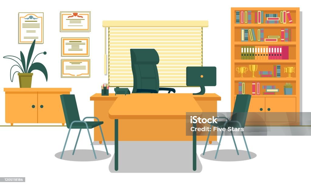 School Principals Office With Necessary Furnishing Stock Illustration -  Download Image Now - Cartoon, Office, Architecture - iStock