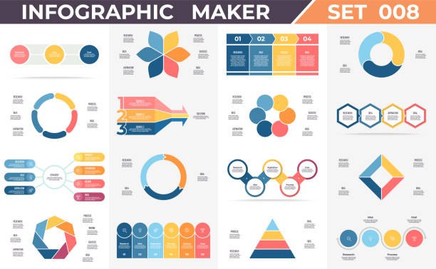 business-infografiken. datenvisualisierungsvorlagen mit zeitplänen, schritten, optionen, prozessen, diagrammen, diagrammen, diagrammen. vector infografiker. - pyramide sammlung stock-grafiken, -clipart, -cartoons und -symbole