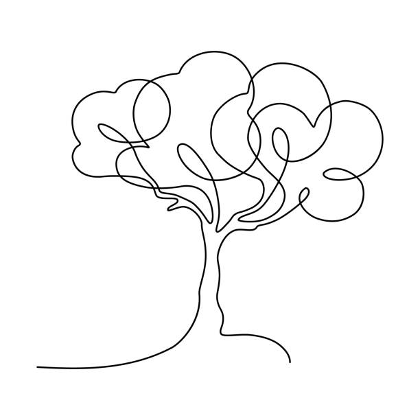 Tree Abstract tree in continuous line art drawing style. Minimalist black linear sketch isolated on white background. Vector illustration continuous line drawing illustrations stock illustrations