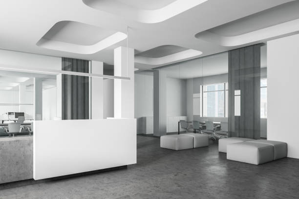 istock White reception and lounge area in modern office 1205119599