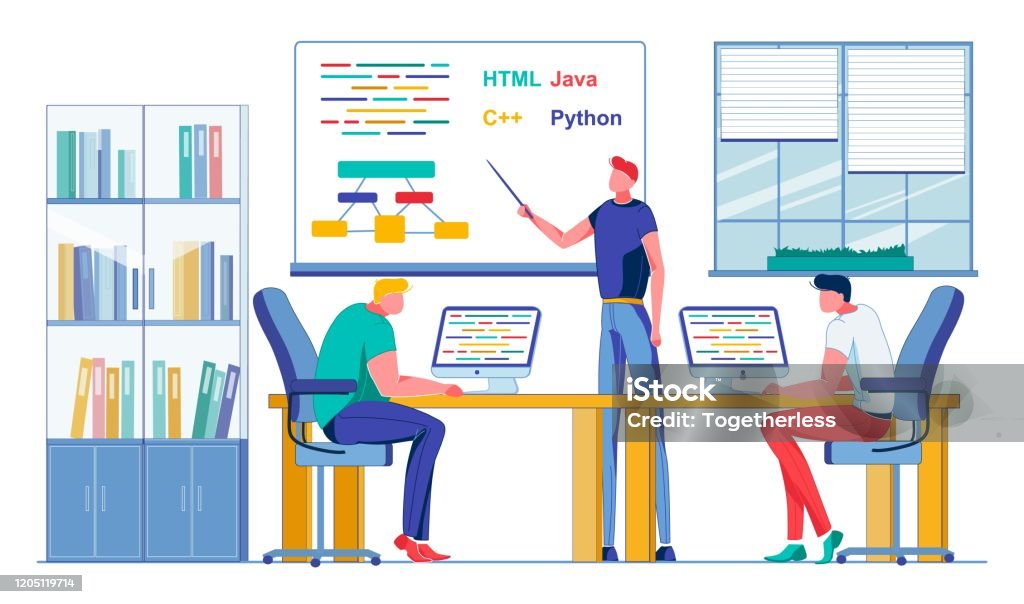 Teacher Explains How Work In Different Programs Stock Illustration ...