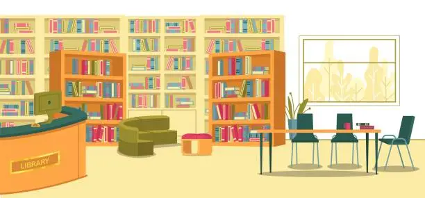 Vector illustration of Modern School Library Space for Learning Activity