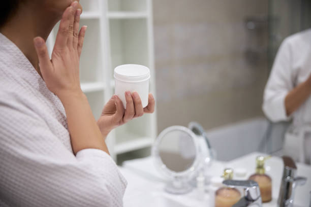 istock Natural face cream in white jar stock photo 1205122520