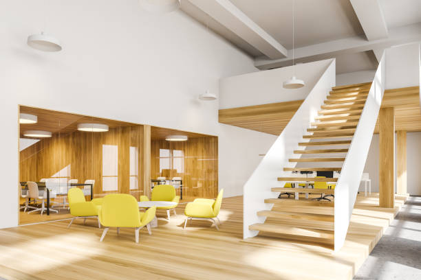 istock Yellow armchairs waiting room in open space office 1205125296