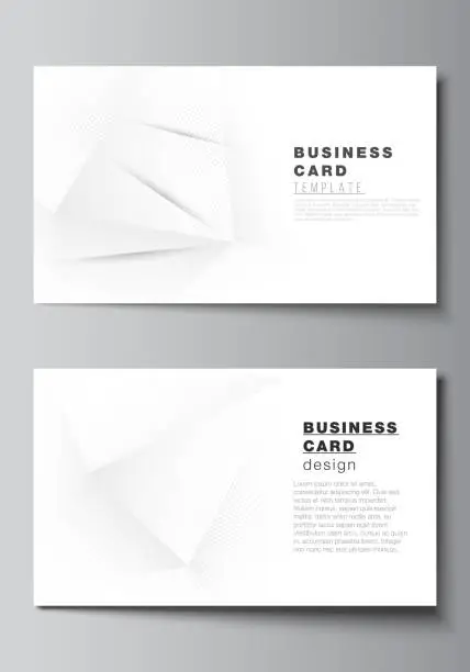 Vector illustration of Vector layout of two creative business cards design templates, horizontal template vector design. Halftone dotted background with gray dots, abstract gradient background.