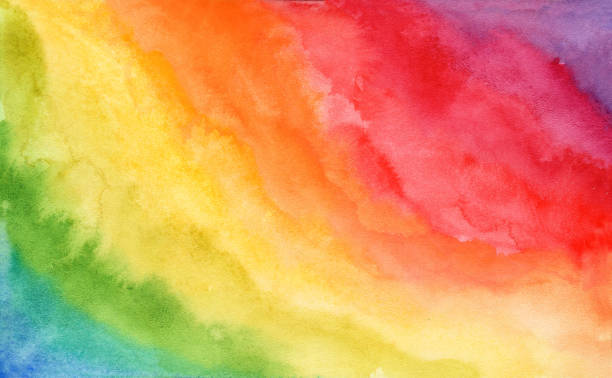 Abstract bright rainbow watercolor background Bright diagonal striped rainbow watercolor abstract background. Tender nature hand drawn colorful vibrant watercolour texture for software, ui design, web, apps wallpaper, banner watercolor background stock illustrations