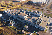 Warehouse storage or industrial factory or logistics center from above, aerial view