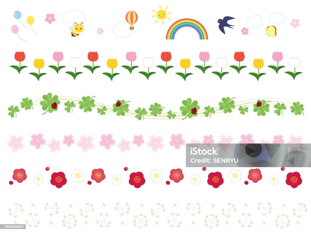 Spring Line Set Stock Illustration - Download Image Now - Flower, Four ...