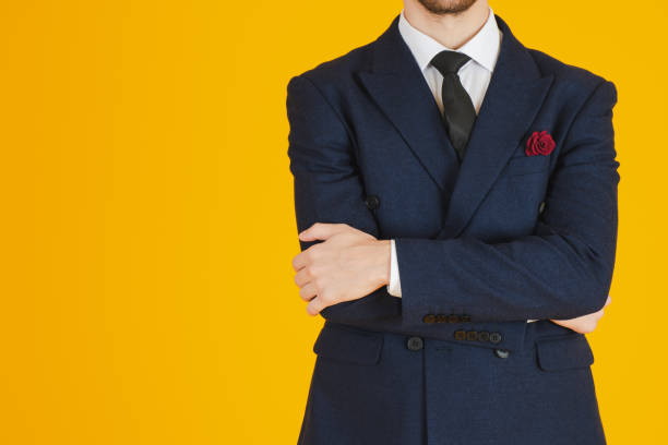 istock Smart businessman and yellow isolated background. 1205130313