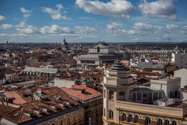 Madrid rooftops panoramic view of Madrid from Plaza de Callao madrid city view stock pictures, royalty-free photos & images