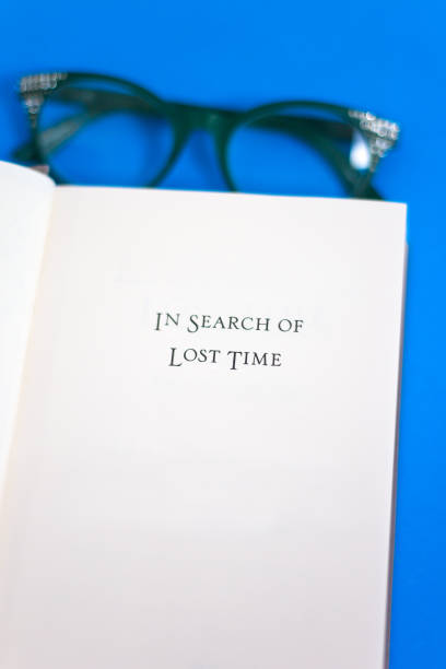 istock Open Book, Title Page: In Search of Lost Time, Blue Background 1205139972