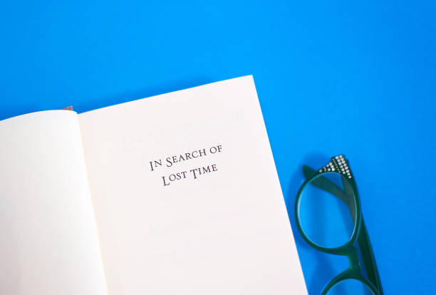 istock Open Book, Title Page: In Search of Lost Time, Blue Background 1205140013