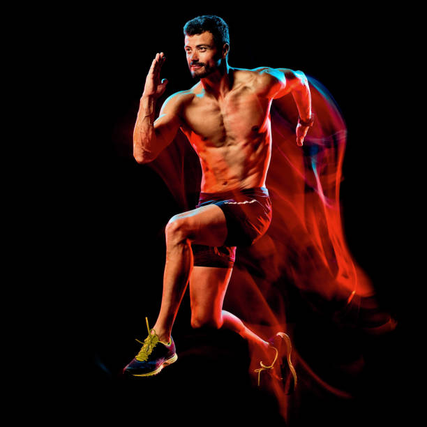 istock topless muscular man runner. running jogger jogging isolated black background 1205140093
