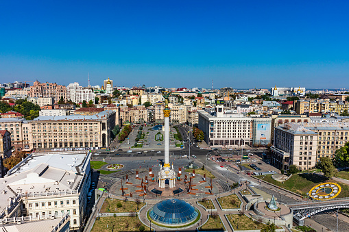 Kiev , Ukraine - August 30, 2019 : Maidan square skyline cityscape Landmark