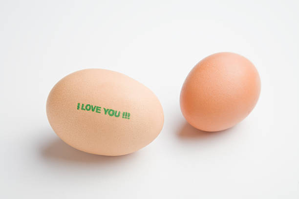 Love message on a double yolked egg stock photo