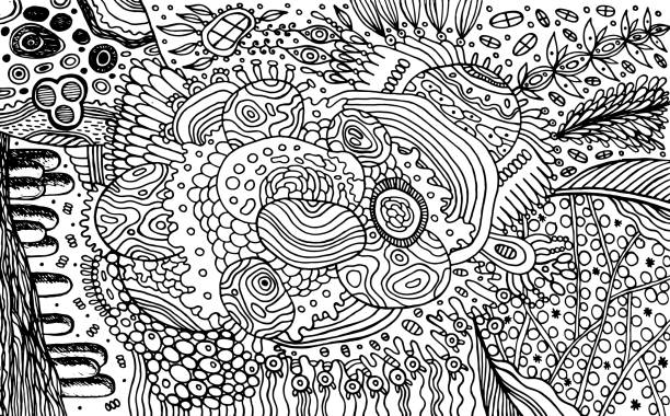 Abstract Pattern Organic Elements Coloring Page For Adults Doodle Floral  Ornament Art For Relaxation Line Drawing Vector Artwork Stock Illustration  - Download Image Now - iStock