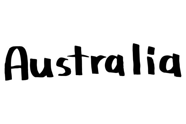 ilustrações de stock, clip art, desenhos animados e ícones de australia - country name simple lettering. black ink word drawing. doodle lettering about touristic places. travelling design element. vector illustration. - skratch