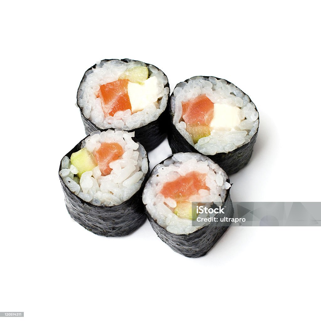 sushi no branco isolado - Foto de stock de Alimentação Saudável royalty-free