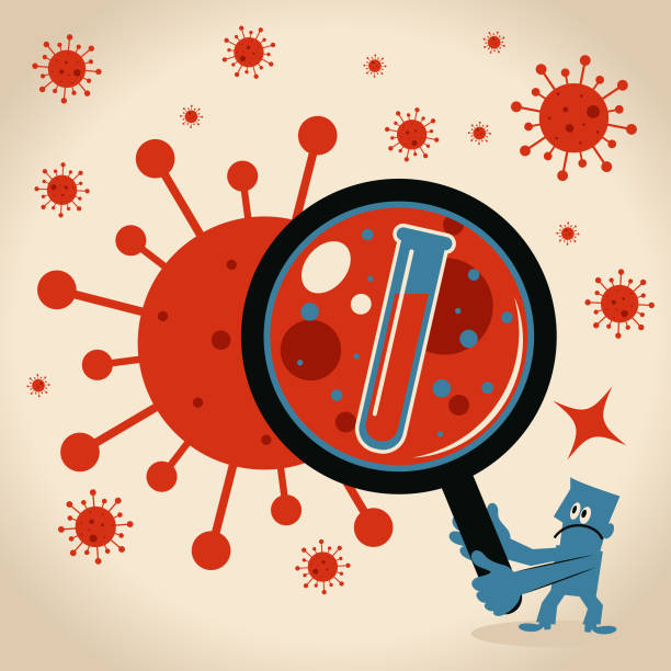 과학자 (의사, 생화학자) 새로운 바이러스, 코로나 바이러스에 대한 백신을 발견 - 바이러스 배출 stock illustrations