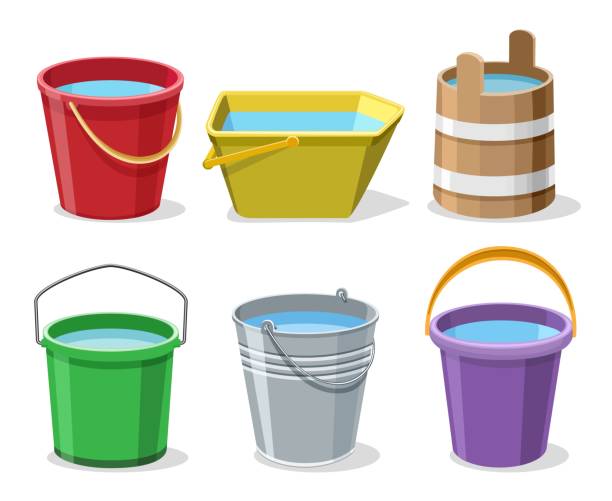 Buckets with water Buckets with water. Pailful set isolated on white background, garden bucket filled water set vector illustration bucket stock illustrations