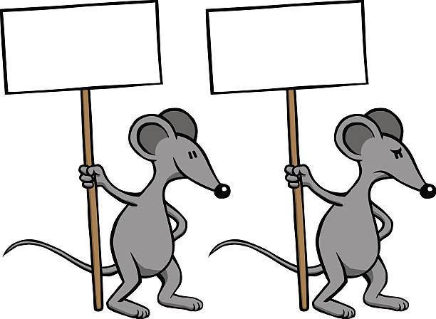 Mouse with sign - happy and angry vector art illustration