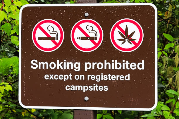 istock A smoking prohibited except on registered campsite sign 1205154885