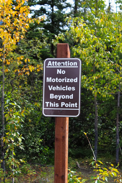 istock An attention no motorized vehicles beyond this point sign 1205154964