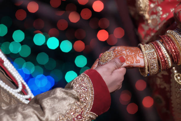 istock Indian bride and groom at wedding day 1205160692