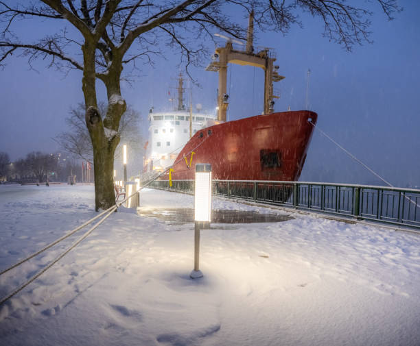 The Windsor, Ontario Skyline with a Canadian Coast Guard ship moored along its waterfront.