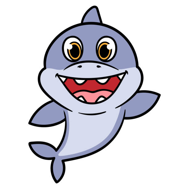 bildbanksillustrationer, clip art samt tecknat material och ikoner med cartoon shark karaktär vektor illustration - baby swim under water