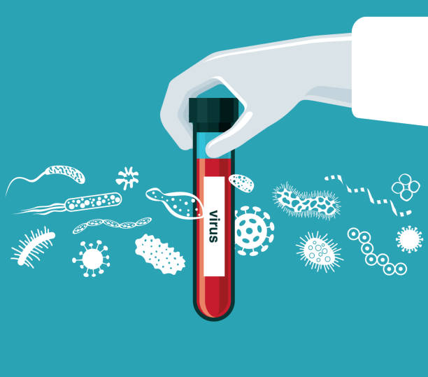 illustrazioni stock, clip art, cartoni animati e icone di tendenza di provetta - virus - bacteriologist