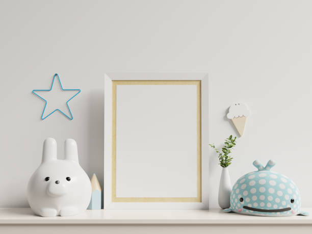 istock Mock up posters in child room interior. 1205165533