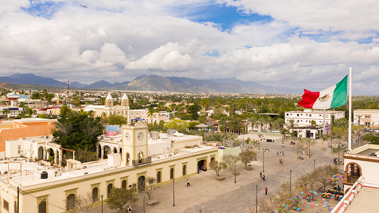 Aerial daytime view of San José del Cabo’s historic city center.