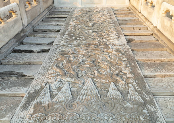 Beijing Palace Chinese dragon pattern stone carving(Steps to the throne)