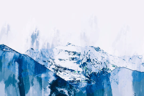 istock Abstract acrylic painting of colorful lake with mountain range background 1205171943