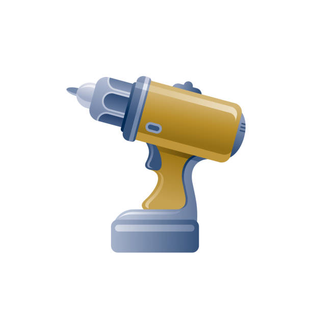 istock Cartoon drill icon. 3d realistic repair tool. Modern home drill instrument. Electric screwdriver vector illustration isolated on white background. 1205186114