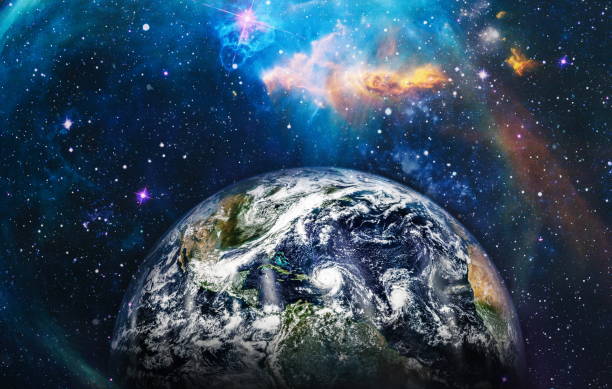 istock Earth planet in galaxy use for science design . Earth and galaxies in space. Science fiction art. Elements of this image furnished by NASA. 1205188916