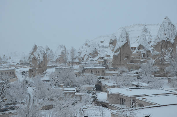 istock Cappadocia town filled with snow during winter time. 1205189486